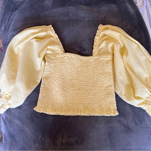 Billabong Smocked Stretch Balloon Sleeves Crop Top Size Med - Picture 2 of 7